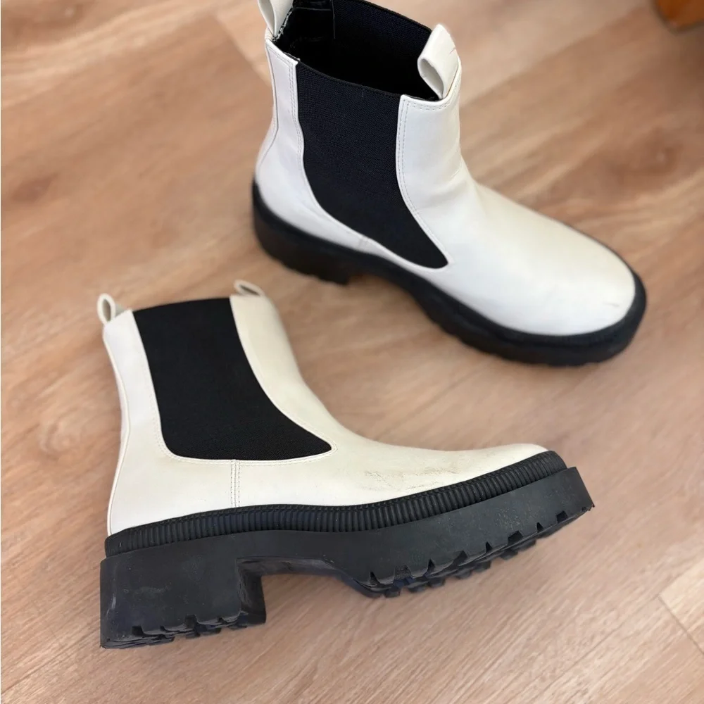 BCBG Paris Black and Cream Ankle Boots